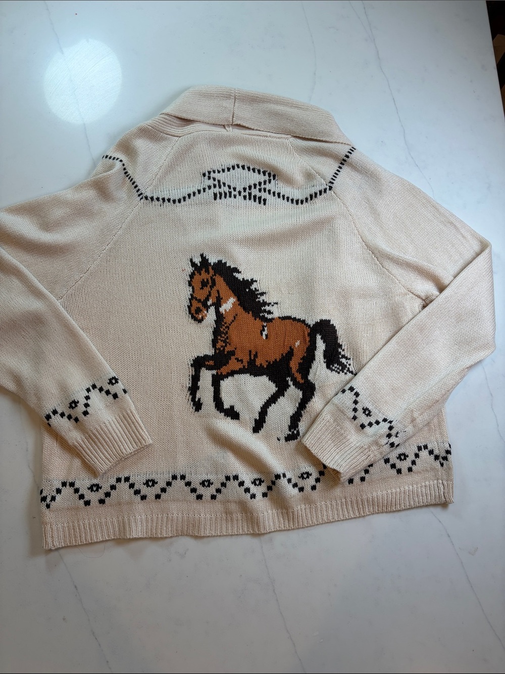 Cream Horse Intarsia Cardigan